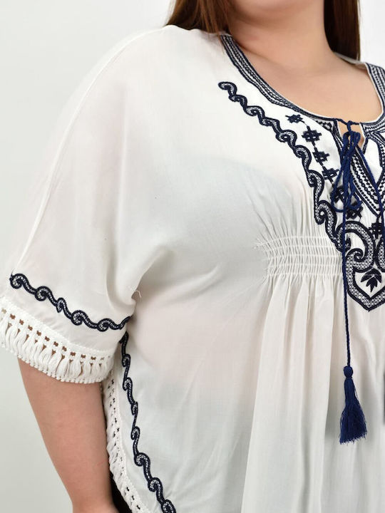 Potre Summer Cotton Tunic with 3/4 Sleeve White