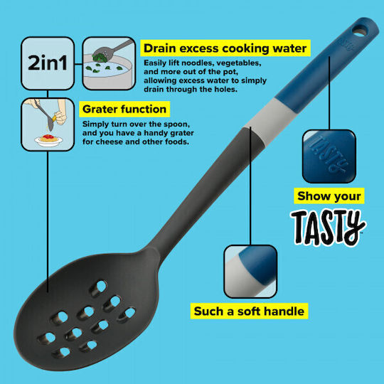Tasty Ragu Colander Spoon 34cm Plastic Non-Scratching Durable Up to 180°C Non-Slip Handle Soft Grip