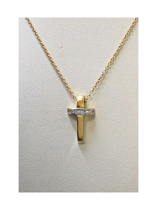 Cross necklace bicolored silver necklace for women 925 gold plated with white stones and silver chain