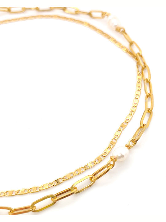 LifeLikes Bracelet Anklet Chain made of Steel Gold Plated with Pearls