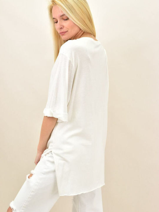Damen Sommer Bluse Kurzärmelig Weiß