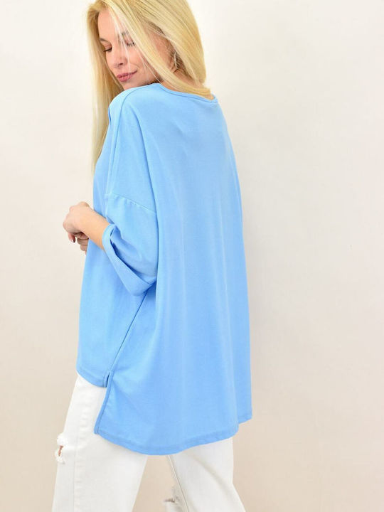 Women's Blouse Cotton Long Sleeve Light Blue