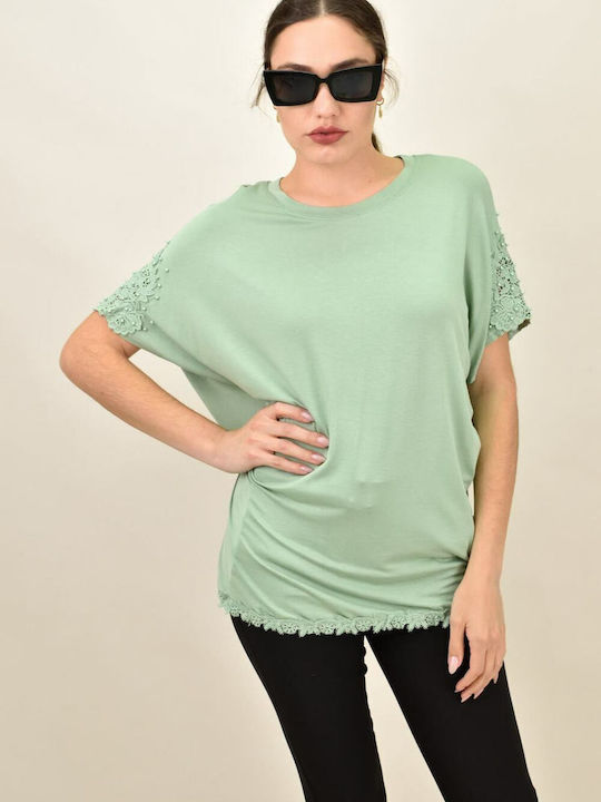 Potre Women's Summer Blouse Cotton Short Sleeve Green