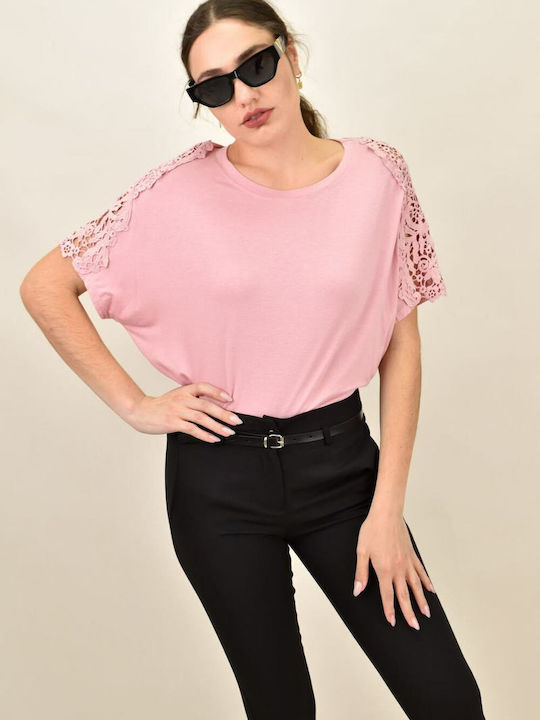 Potre pentru Femei de Vară Bluză din Bumbac Mâneci scurte Roz