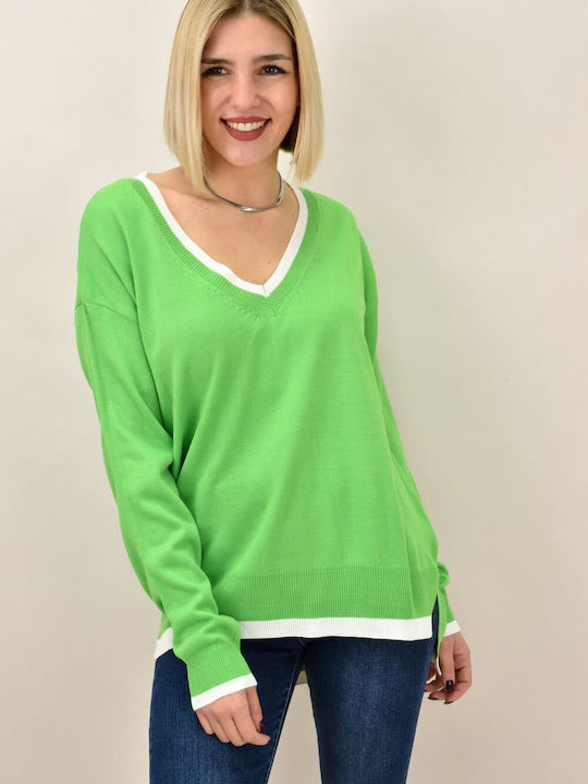 Potre Women's Long Sleeve Sweater with V Neckline Green