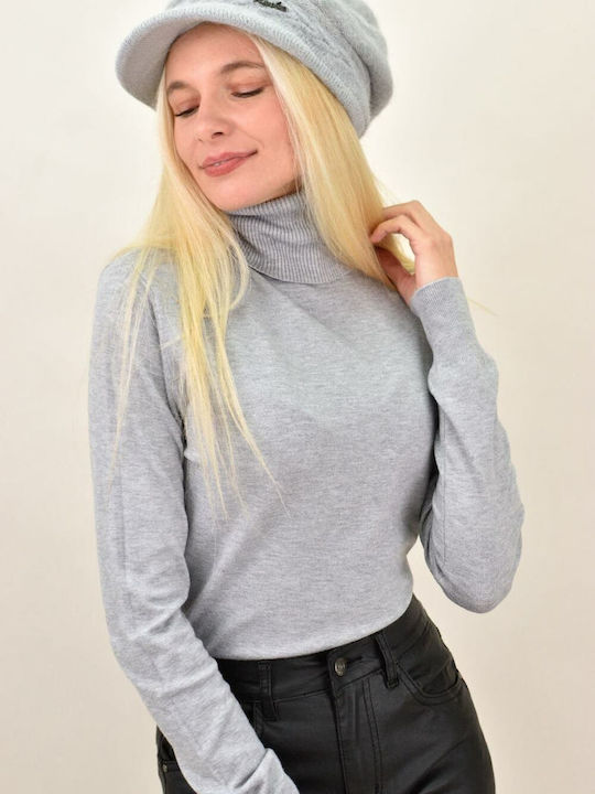 Potre Women's Long Sleeve Sweater Turtleneck Gray