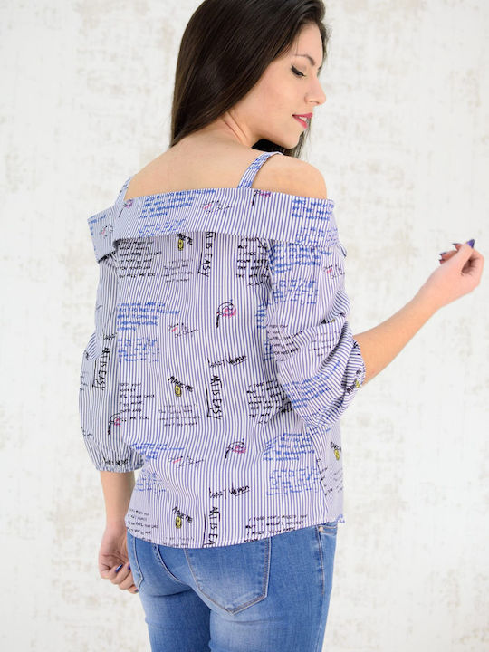 Women's Summer Blouse Cotton Off-Shoulder with 3/4 Sleeve Multicolour