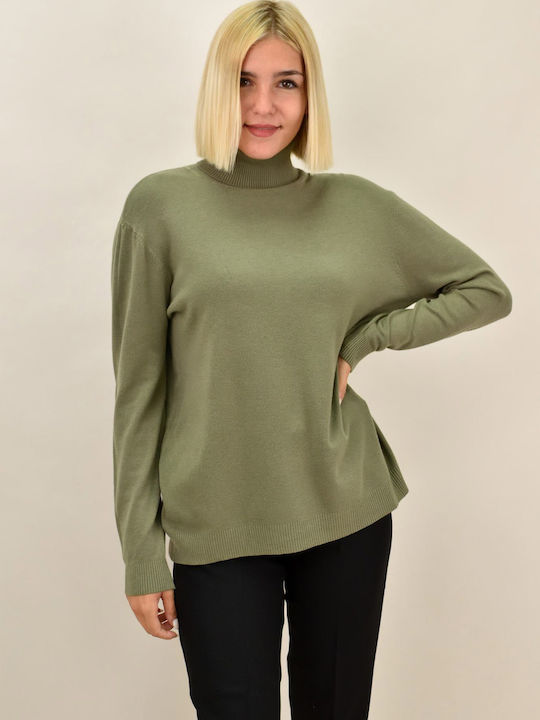 Potre Women's Long Sleeve Sweater Turtleneck Khaki