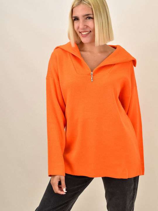 Potre Women's Long Sleeve Sweater Turtleneck Orange