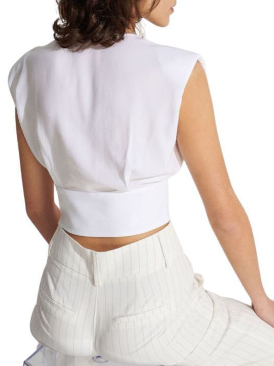Ale - The Non Usual Casual Women's Summer Crop Top Sleeveless with V Neck White