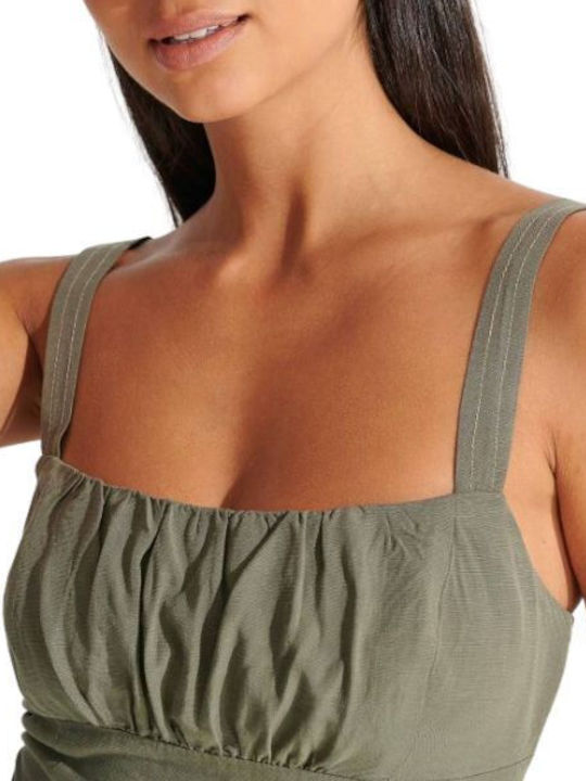 Ale - The Non Usual Casual Damen Sommerliches Crop Top Ärmellos Khaki