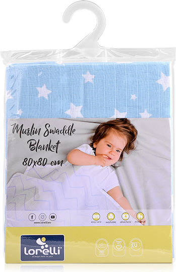 Lorelli Stars Πάνα Αγκαλιάς από Μουσελίνα Μπλε 80x80εκ.