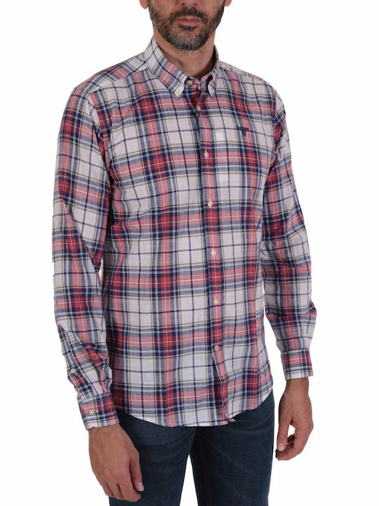 Barbour Men's Shirt Long Sleeve Cotton Checked Red