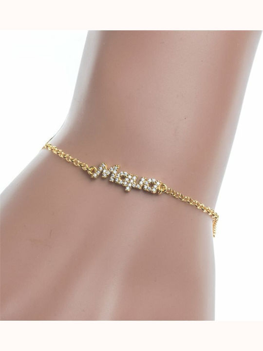 Paraxenies Bracelet Chain with design Mum made of Silver Gold Plated with Zircon