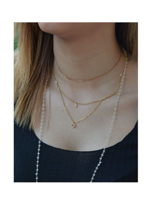 Paraxenies Halskette Doppelter mit Design Herz aus Vergoldet Silber mit Zirkonia