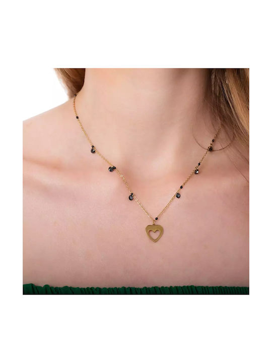 Oxzen Necklace with design Heart from Gold Plated Steel with Zircon