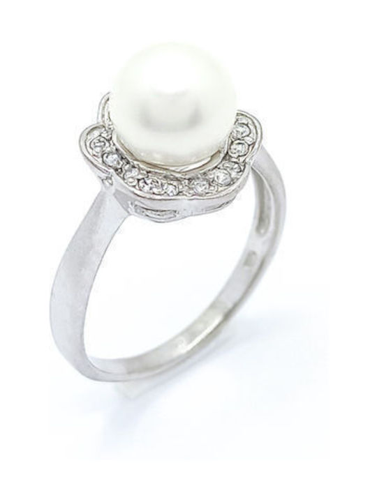 PS Silver Women's Silver Ring with Pearl & Zircon