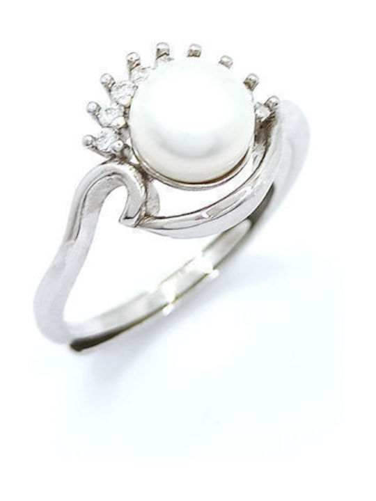 PS Silver Women's Silver Ring with Pearl & Zircon