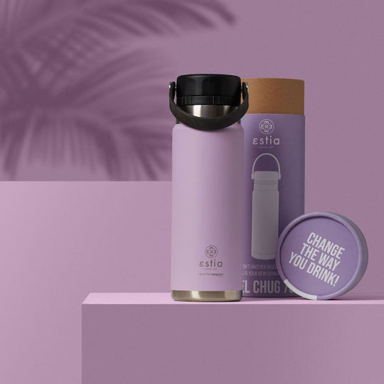 Estia Travel Chug Save the Aegean Recyclable Stainless Steel Thermos Bottle BPA Free 500ml Lavender Purple