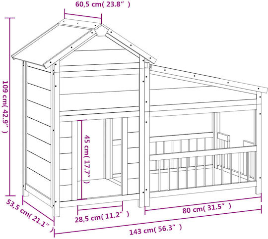 vidaXL Dog House Large Wooden Outdoor Gray 143x60.5x109cm