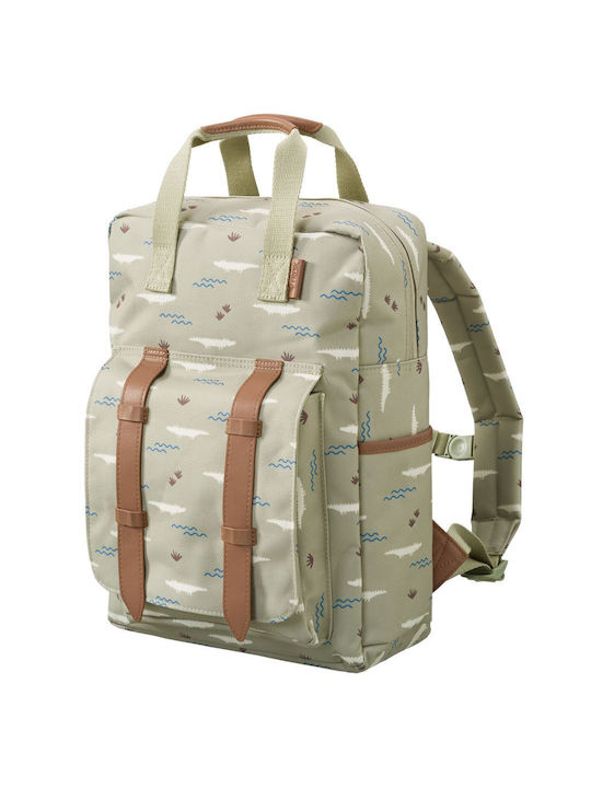Fresk School Backpack for Elementary with Water Bottle Holder Crocodile