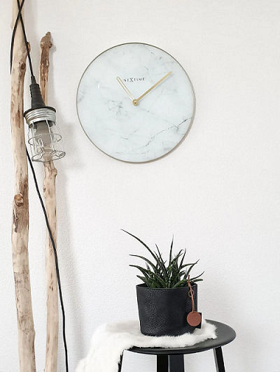 Nextime Marble Αθόρυβο Ρολόι Τοίχου Γυάλινο Λευκό Ø40cm
