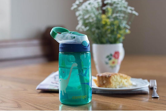 Contigo Gizmo Flip Kids Water Bottle Dinosaur Plastic with Straw Non Spill Green 420ml