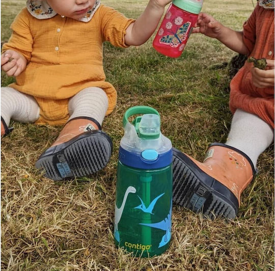Contigo Gizmo Flip Kids Water Bottle Dinosaur Plastic with Straw Non Spill Green 420ml