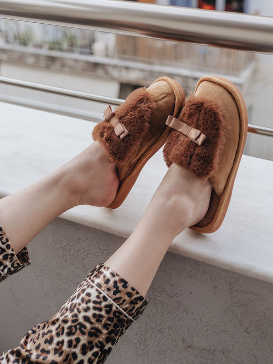 Ligglo Winter Women's Slippers with fur in Brown color