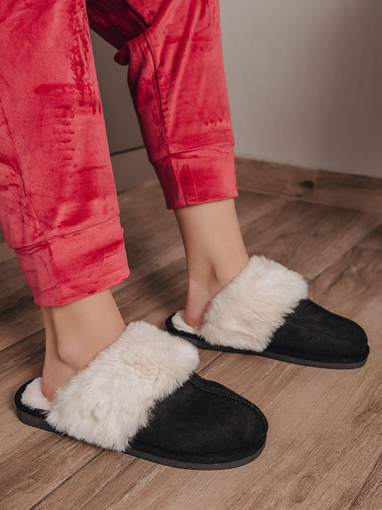 Ligglo Winter Women's Slippers with fur in Black color