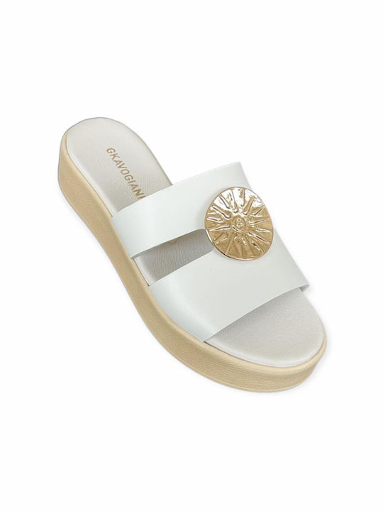 Gkavogiannis Sandals Anatomic Flatforms Handmade Leather Women's Sandals White