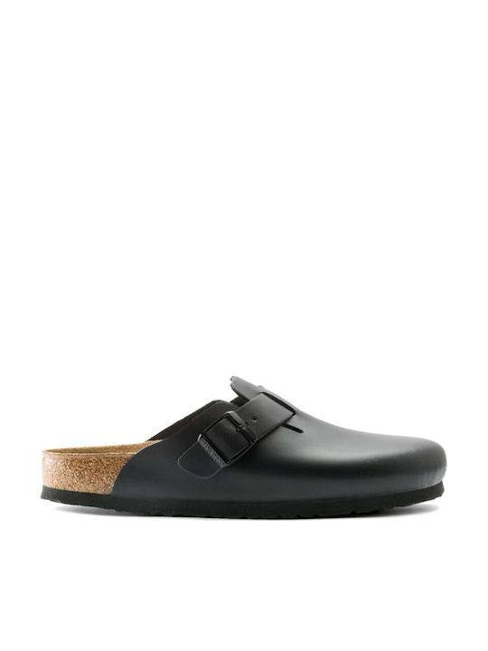 Birkenstock Boston NL Γυναικεία Δερμάτινα Ανατομικά Σαμπό Μαύρα