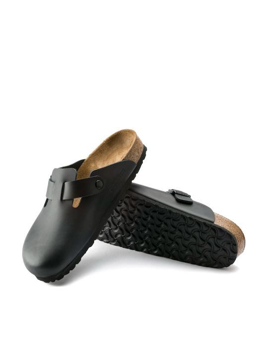 Birkenstock Boston NL Γυναικεία Δερμάτινα Ανατομικά Σαμπό Μαύρα