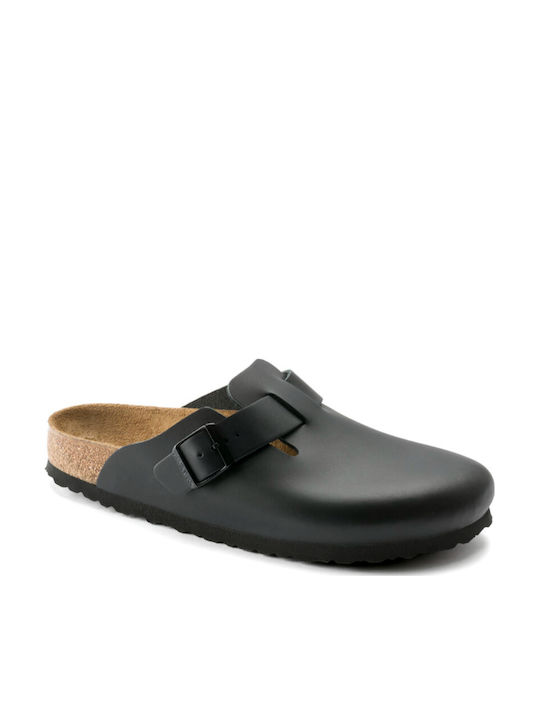 Birkenstock Boston NL Γυναικεία Δερμάτινα Ανατομικά Σαμπό Μαύρα