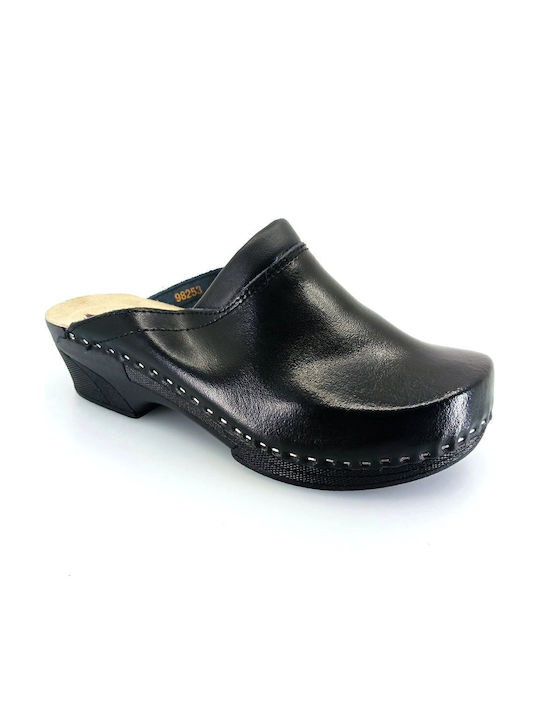 Boxer Damen Leder Anatomisch Clogs Schwarz