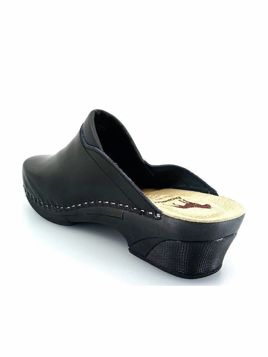 Boxer Damen Leder Anatomisch Clogs Schwarz