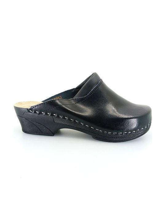 Boxer Damen Leder Anatomisch Clogs Schwarz