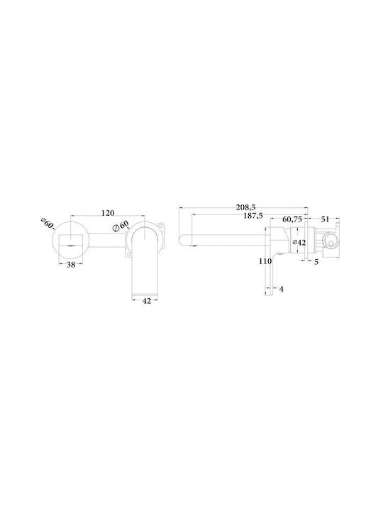 Sparke Lume 05 Brushed Rose Built-in Mixer & Spout Set for for Bathroom Sink 1 Exit Copper