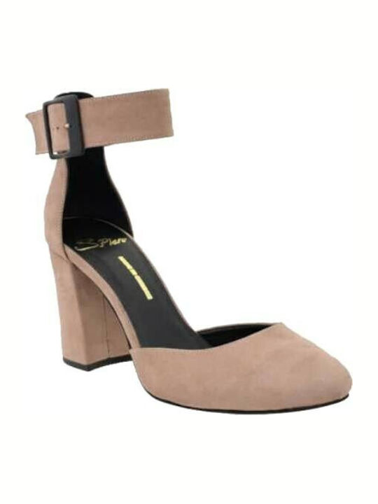 S.Piero Leather Brown Heels with Strap