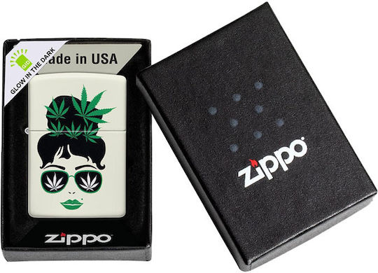 Zippo Cannabis Design Windproof Flame Lighter in White Color