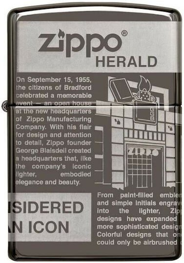 Zippo Newsprint Ветроустойчив Запалка с Пламък в Сив Цвят