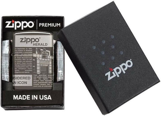 Zippo Newsprint Ветроустойчив Запалка с Пламък в Сив Цвят