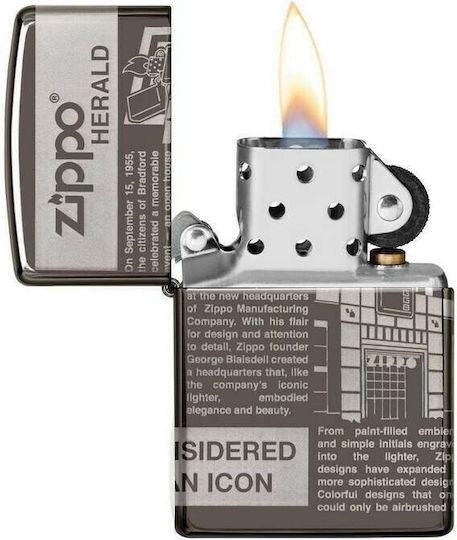 Zippo Newsprint Ветроустойчив Запалка с Пламък в Сив Цвят