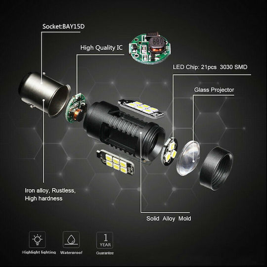 Lamps Car & Motorcycle P21W-BA15S-1156 LED Cold White 12-24V 9W 1pcs