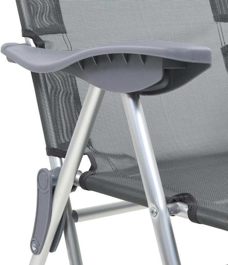 vidaXL Lounger-Armchair Beach Aluminium with Recline 5 Slots Gray 58x78x114cm Set of 2pcs