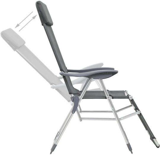 vidaXL Lounger-Armchair Beach Aluminium with Recline 5 Slots Gray 58x78x114cm Set of 2pcs