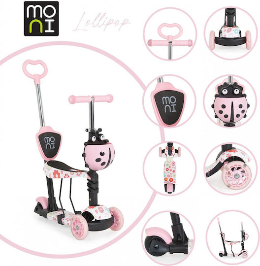 Moni Kids Scooter Lollipop 3-Wheel with Seat for 2+ Years Pink