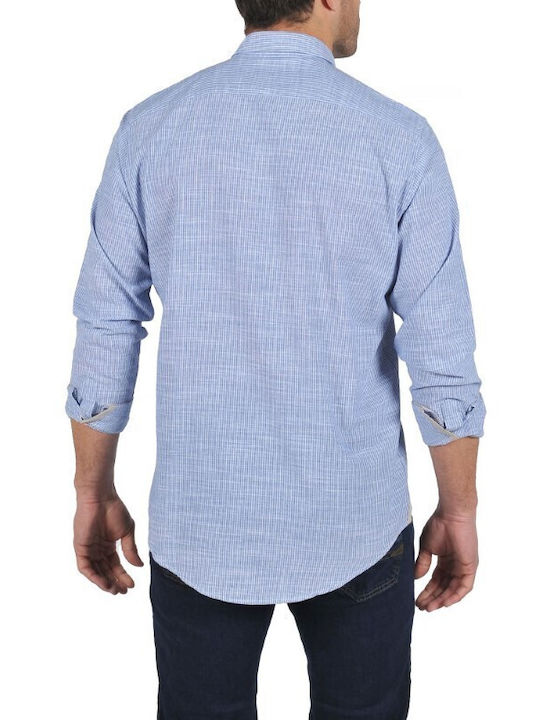 Dors Men's Shirt Long Sleeve Linen Striped Blue