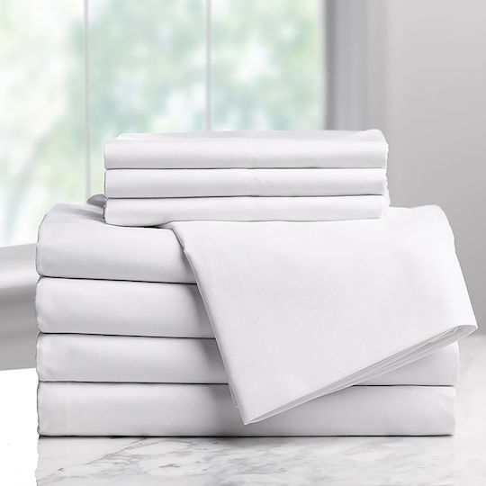 Lino Home Elba Hotel Sheet White King Size 270x290cm Cotton & Polyester 1pcs