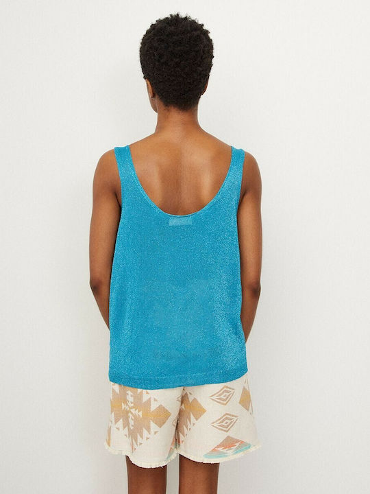 Women's Summer Blouse Sleeveless with V Neckline Light Blue